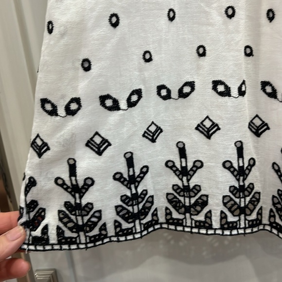 EUC 10 Crosby Derek Lam white cotton boho black embroidered empire waist dress - Picture 3 of 6